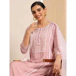 Libas Floral Yoke Design Thread Work Chanderi Silk Kurta with Trousers & With Dupatta-picture-15