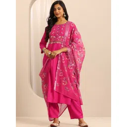 Libas Floral Yoke Design Thread Work Straight Kurta With Trousers & Dupatta-picture-19