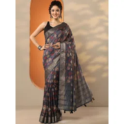Libas Floral Zari Silk Blend Handloom Saree-picture-29