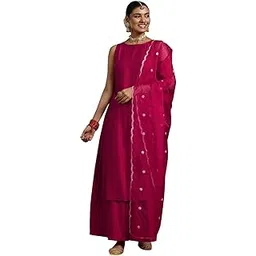 libas Gerua Solid Silk Blend Straight Kurta With Palazzos and Dupatta-picture-50