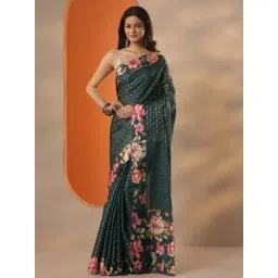 Libas Green Floral Print Saree With Unstitched Blouse-picture-21