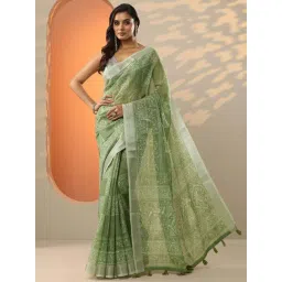 Libas Green Regular Fit Printed Saree With Unstitched Blouse-picture-14