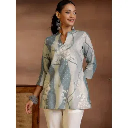 Libas Grey Linen Printed A Line Short Kurti-picture-23