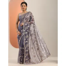 Libas Lavender Embroidered Saree With Unstitched Blouse-picture-38