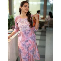 Libas Lavender Leheriya Printed Straight Kurta With Pocket And Yoke Embroidery-picture-20