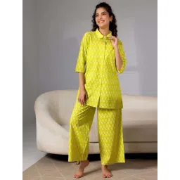 Libas Lime Yellow Cotton Printed Shirt & Pyjama Set-picture-29