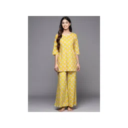 Libas Mustard cotton floral printed kurti with cotton printed pyjamas (XS)-picture-13