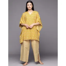 Libas Mustard Cotton Printed Kaftan Pyjamas Set-picture-39