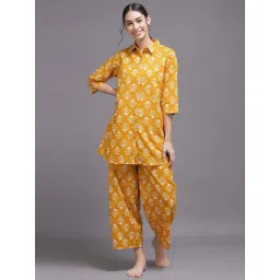 Libas Mustard Cotton Straight Fit Floral Print Night Suit-picture-24