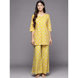 Libas Mustard Cotton Straight Fit Printed Night Suit-picture-21