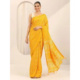 Libas Mustard Floral Print Saree with Unstitched Blouse-picture-32