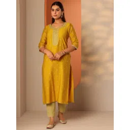 Libas Mustard Straight Fit Woven Design Kurta-picture-29