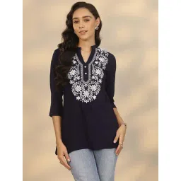 Libas Navy Blue Straight Fit Embroidered Kurti-picture-45
