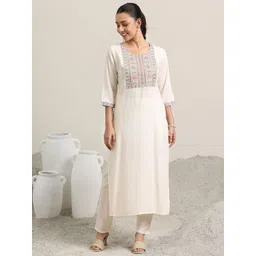 Libas Off white Floral Embroidered Round Neck Sequinned Straight Kurta-picture-39