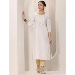 Libas Off White Floral Yoke Embroidered Woven Design Kurta with Pocket-picture-10