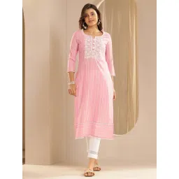 Libas Pink Cotton Straight Fit Embroidered Kurtas-picture-24