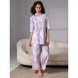 Libas Purple Cotton Printed Shirt & Pyjama Set-picture-23