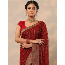 Libas Red Bandhani Printed Georgette Saree With Unstitched Blouse Piece-picture-41