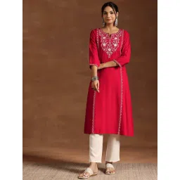 Libas Red Straight Fit Embroidered Kurta-picture-40