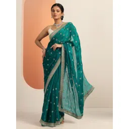 Libas Teal Embroidered Saree With Unstitched Blouse-picture-42