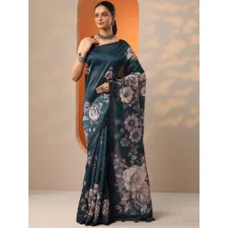 Libas Teal Regular Fit Floral Print Saree With Unstitched Blouse-picture-44