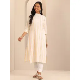 Libas White & Yellow Cotton Woven Pattern Straight Kurta-picture-18