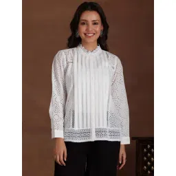 Libas White Cotton Embroidered A Line Short Kurti-picture-48