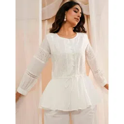 Libas White Cotton Embroidered A Line Short Kurti-picture-28