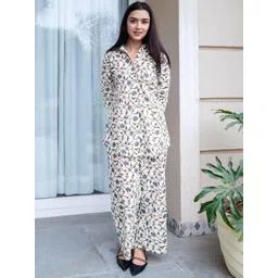 Libas White Cotton Printed Shirt And White Cotton Printed Pyjamas With Both Side Pocket-picture-23