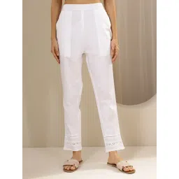 Libas White Cotton Regular Fit Pants-image-4
