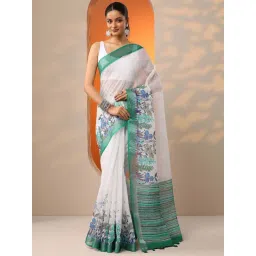 Libas White Regular Fit Floral Print Saree With Unstitched Blouse-picture-26