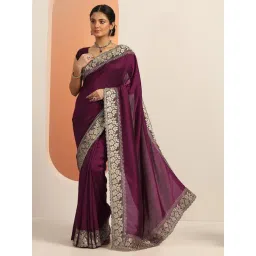 Libas Wine Embellished Saree With Unstitched Blouse-picture-32