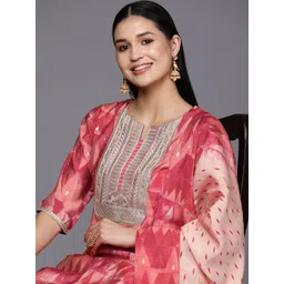 Libas Women Coral Yoke Design Kurta with Trousers & With Dupatta-picture-19