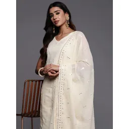 Libas Women Embroidered Mirror Work Pure Cotton Kurta With Trousers & Dupatta-picture-38