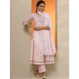 Libas Women Ethnic Motifs Printed Panelled Mirror Work Kurta With Trousers & Dupatta-picture-22