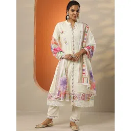 Libas Women Floral Embroidered A-Line Kurta with Trousers & Dupatta-picture-18