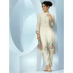 Libas Women Floral Embroidered Mandarin Collar Straight Kurta with Trousers-picture-29