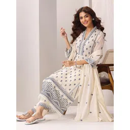 Libas Women Floral Embroidered Regular Sequinned Kurta with Trousers & With Dupatta-picture-17