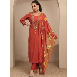 Libas Women Floral Embroidered Regular Thread Work Kurta with Trousers & With Dupatta-picture-41
