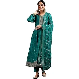 libas Women Floral Embroidered Silk blend Anarkali Kurta Set With Dupatta-picture-11