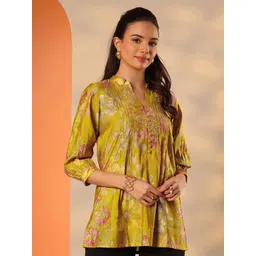 Libas Women Floral Printed Mandarin Collar Puff Sleeves Kurti-picture-26
