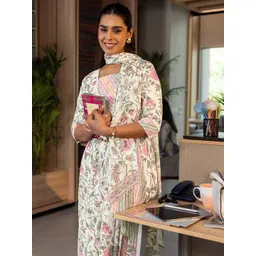 Libas Women Floral Printed Pleated Kurta with Trousers & With Dupatta-picture-19