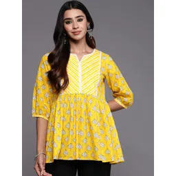 Libas Women Floral Printed Puff Sleeves Pure Cotton Empire Kurti-picture-38