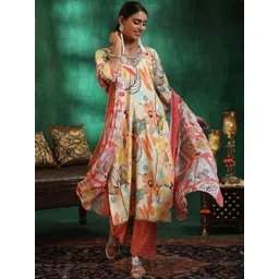 Libas Women Floral Printed Regular Gotta Patti Kurta with Trousers & With Dupatta-picture-38