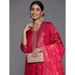 Libas Women Magenta Pure Silk Kurta with Trousers & With Dupatta-picture-16