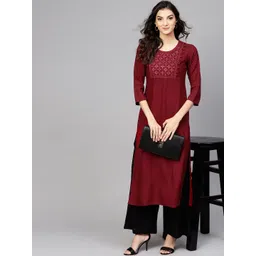 Libas Women Maroon Yoke Design Straight Kurta-picture-12