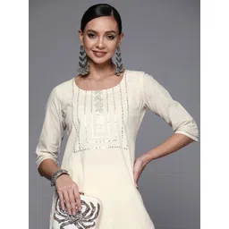 Libas Women Off White Yoke Design Mirror Work Kurta image 1
