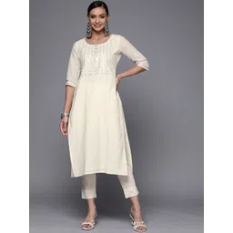 Libas Women Off White Yoke Design Mirror Work Kurta image 3
