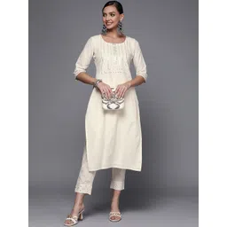 Libas Women Off White Yoke Design Mirror Work Kurta image 4