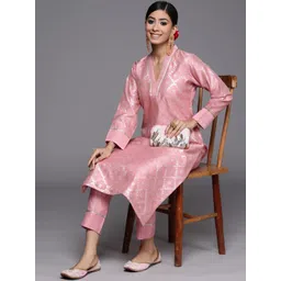 Libas Women Pink & Golden Ethnic Motifs Chanderi Silk Kurta-picture-22